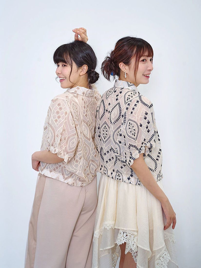 Rope Embroidered Batwing Sleeve Shirt (2 Colours)