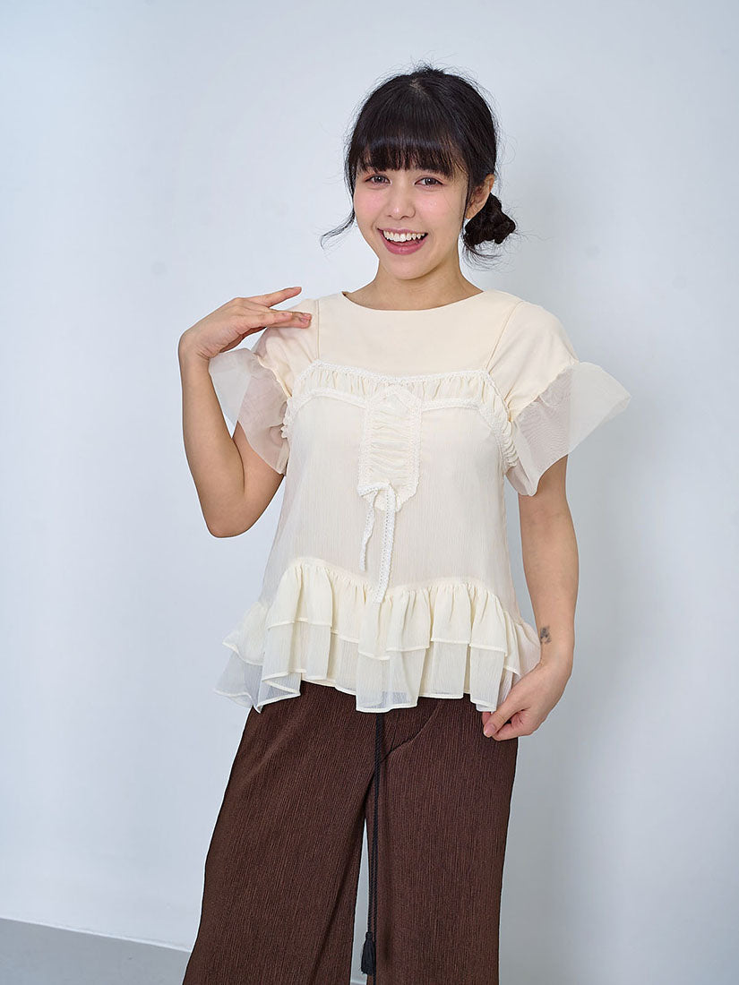 Lace Trim Ruffle Hem Cami Top (2 Colours)