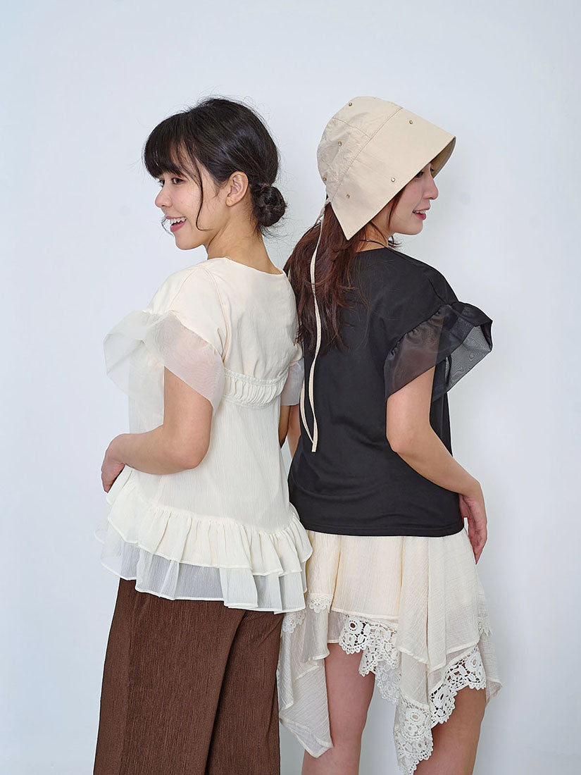 Organza Cuff Sleeve Top (2 Colours)