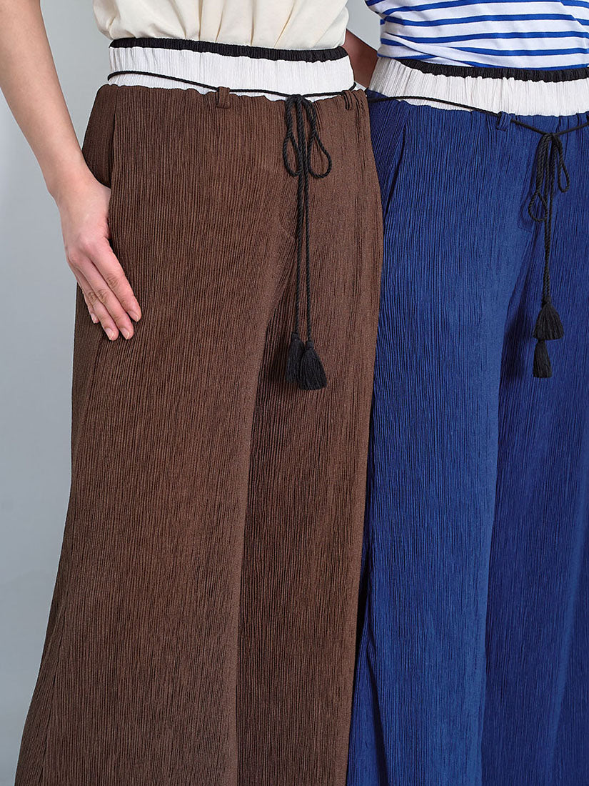 Contrast Waist Wrinkle Pants With Tassel Belt (2 Colours)