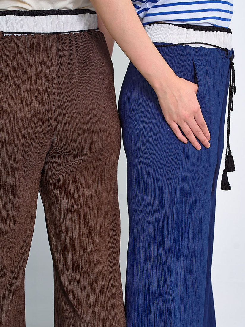 Contrast Waist Wrinkle Pants With Tassel Belt (2 Colours)