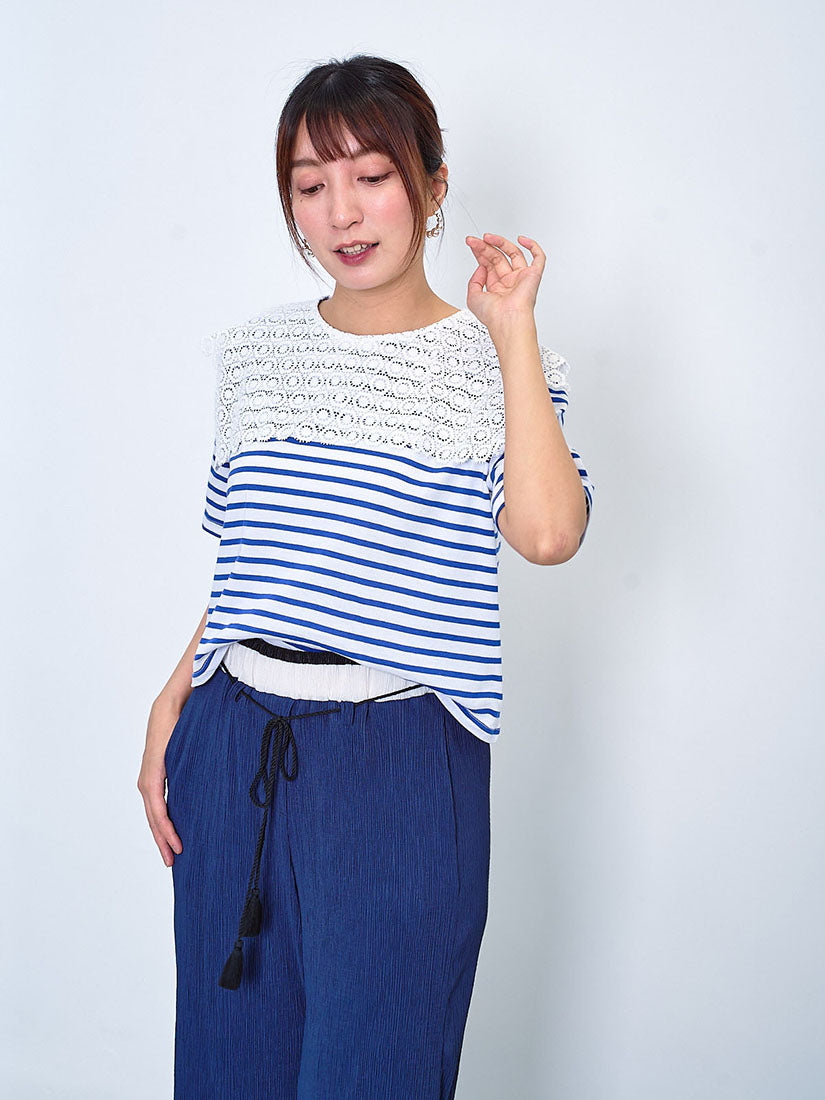 Lace Collar Sailor Striped Top