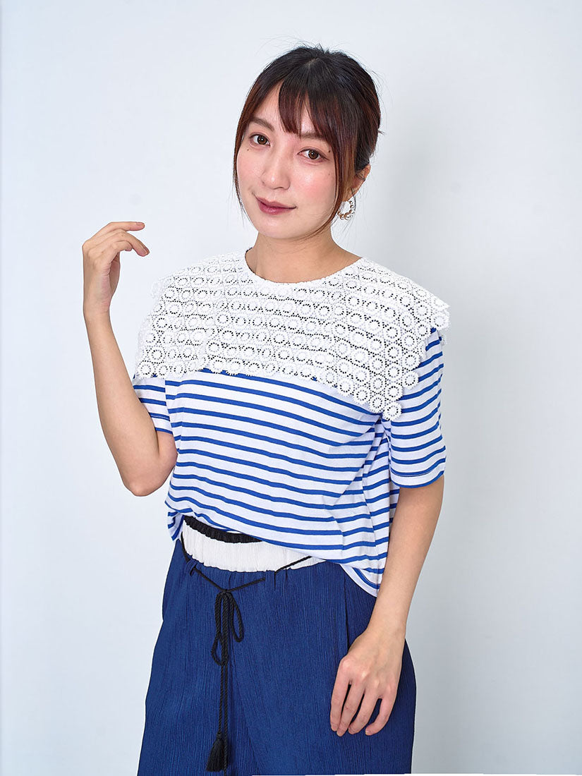 Lace Collar Sailor Striped Top