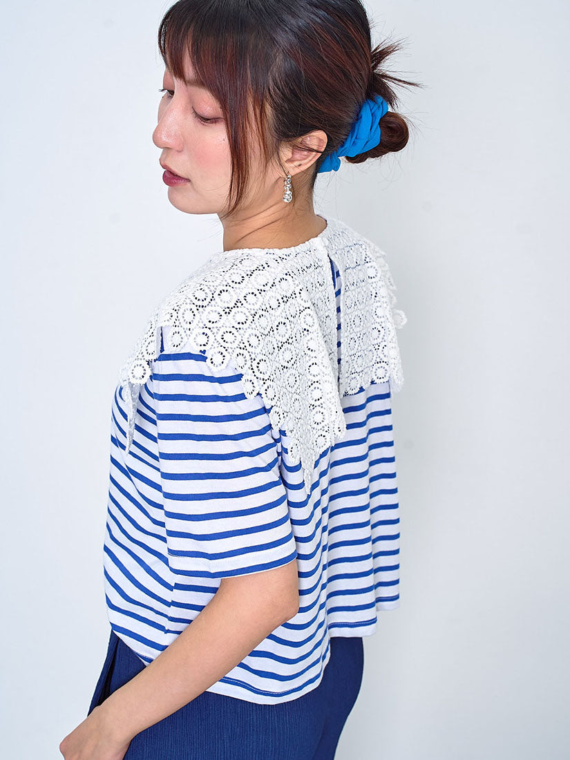 Lace Collar Sailor Striped Top