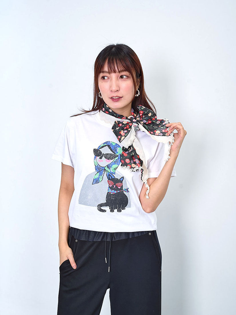 Stylized Lady And Cat Printed Tee (2 Colours)