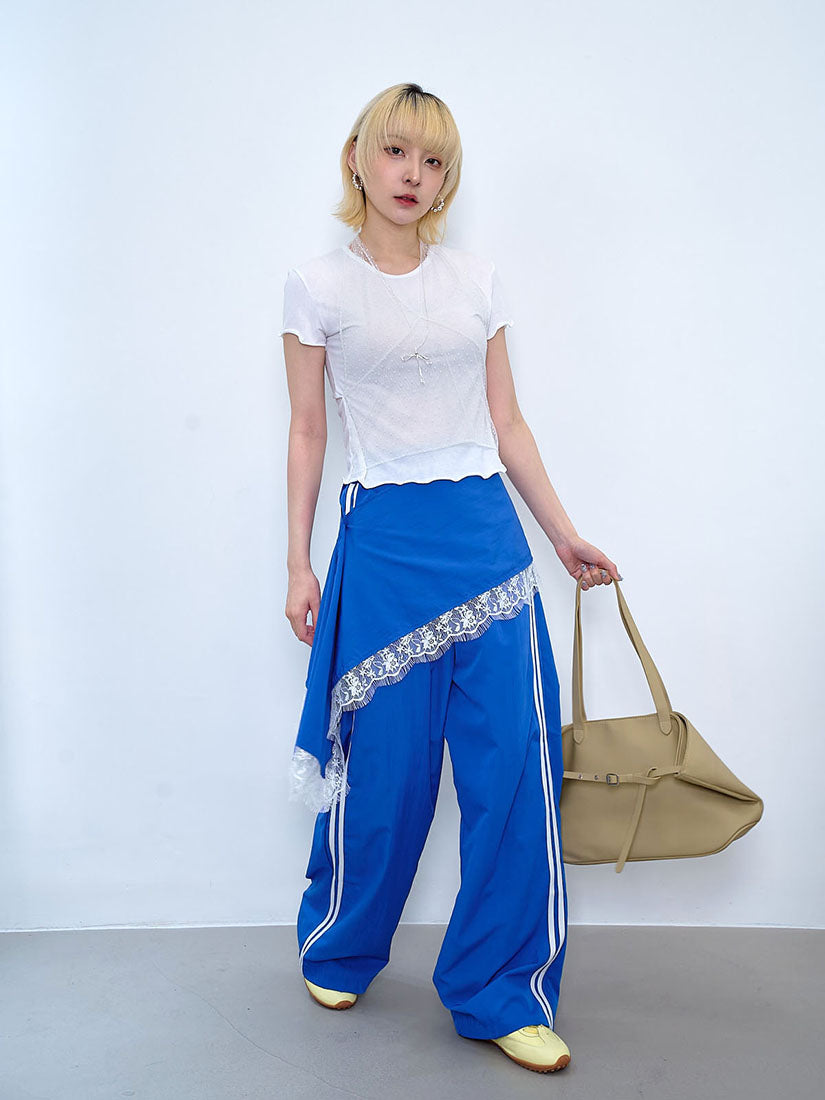 Track Pants With Lace Edge Waist Wrap Scarf (2 Colours)