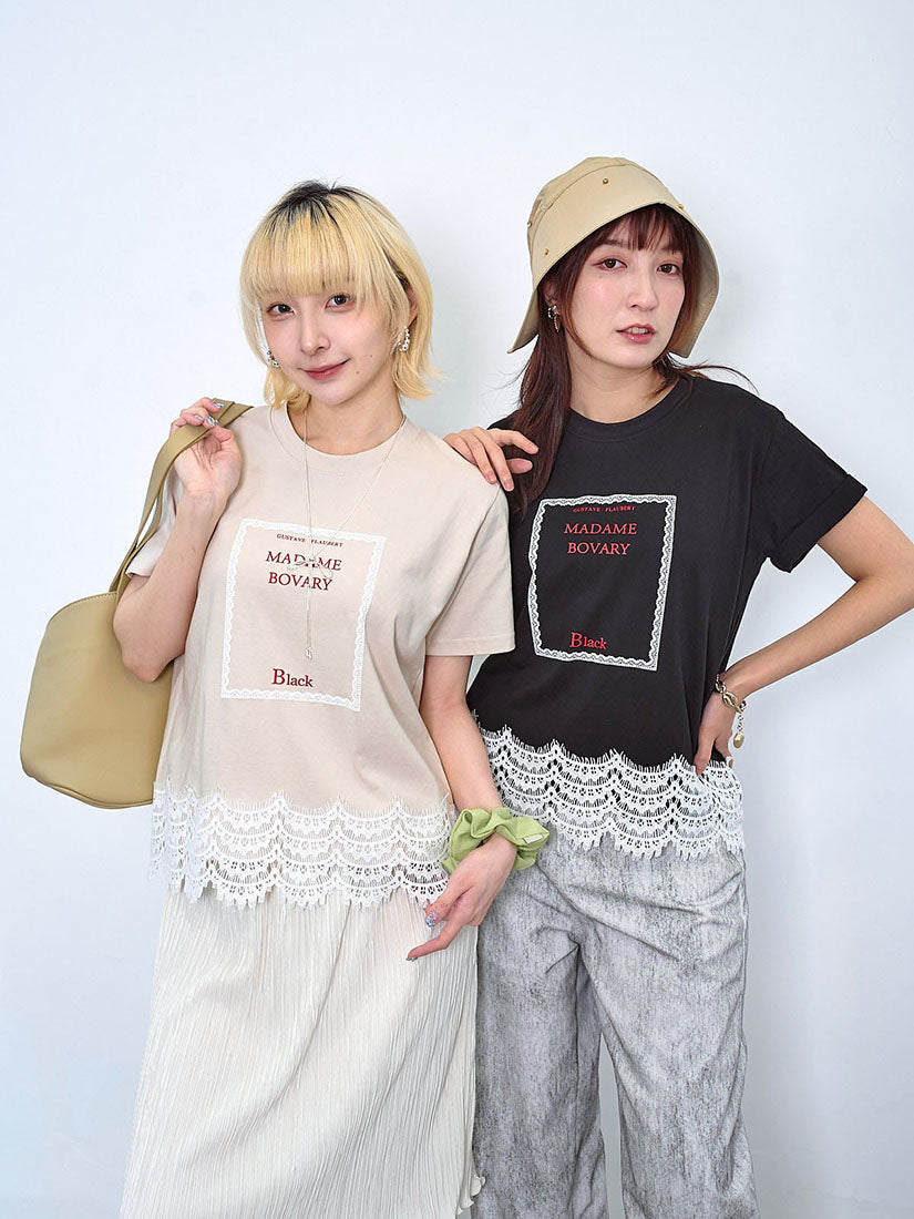 'Bovary' Printed Lace Hem Tee (2 Colours)