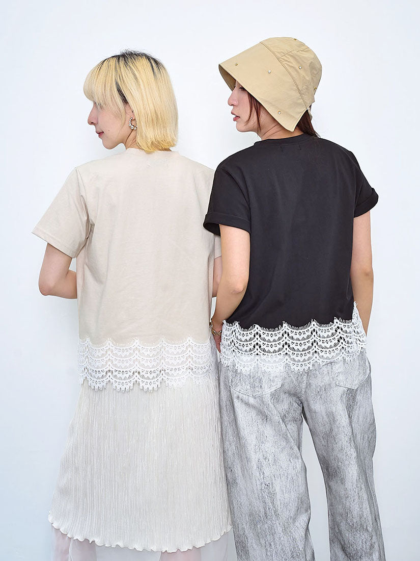 'Bovary' Printed Lace Hem Tee (2 Colours)