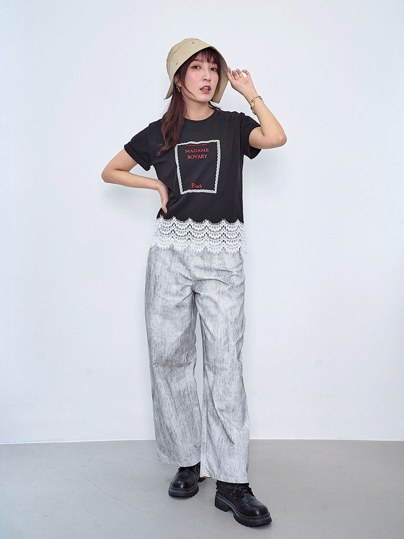 'Bovary' Printed Lace Hem Tee (2 Colours)