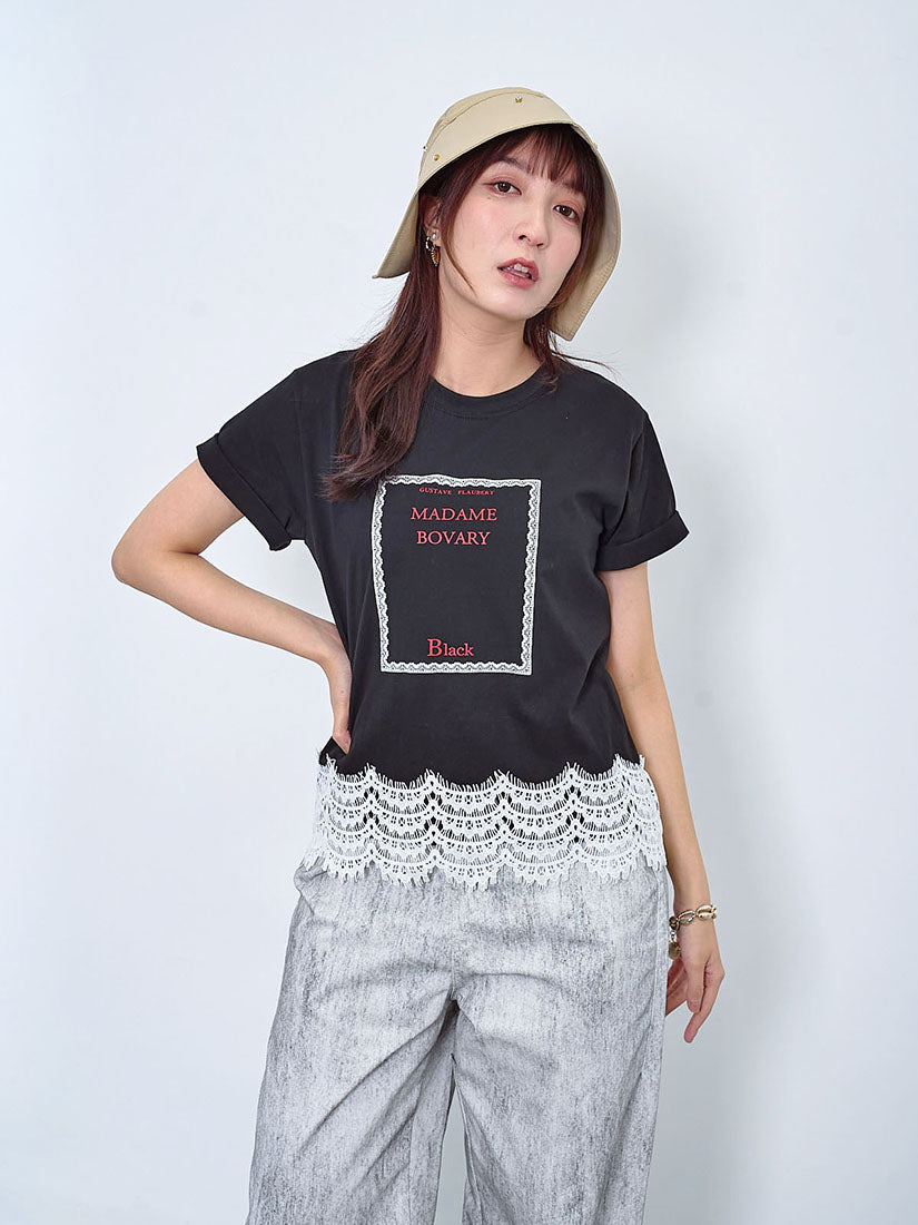 'Bovary' Printed Lace Hem Tee (2 Colours)