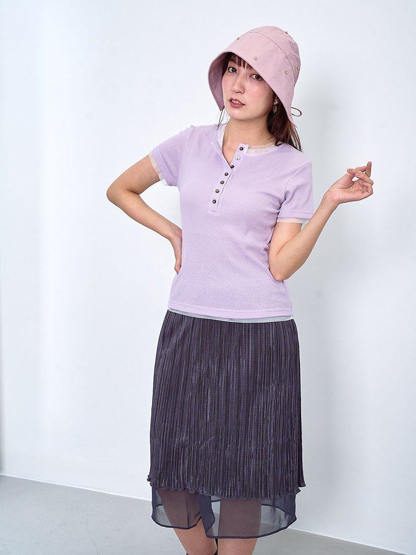 Chiffon Underlay Shiny Wrinkle Pleated Skirt (2 Colours)