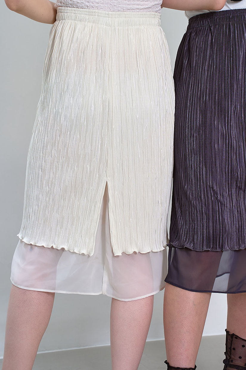 Chiffon Underlay Shiny Wrinkle Pleated Skirt (2 Colours)