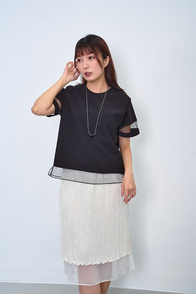 Chiffon Underlay Shiny Wrinkle Pleated Skirt (2 Colours)