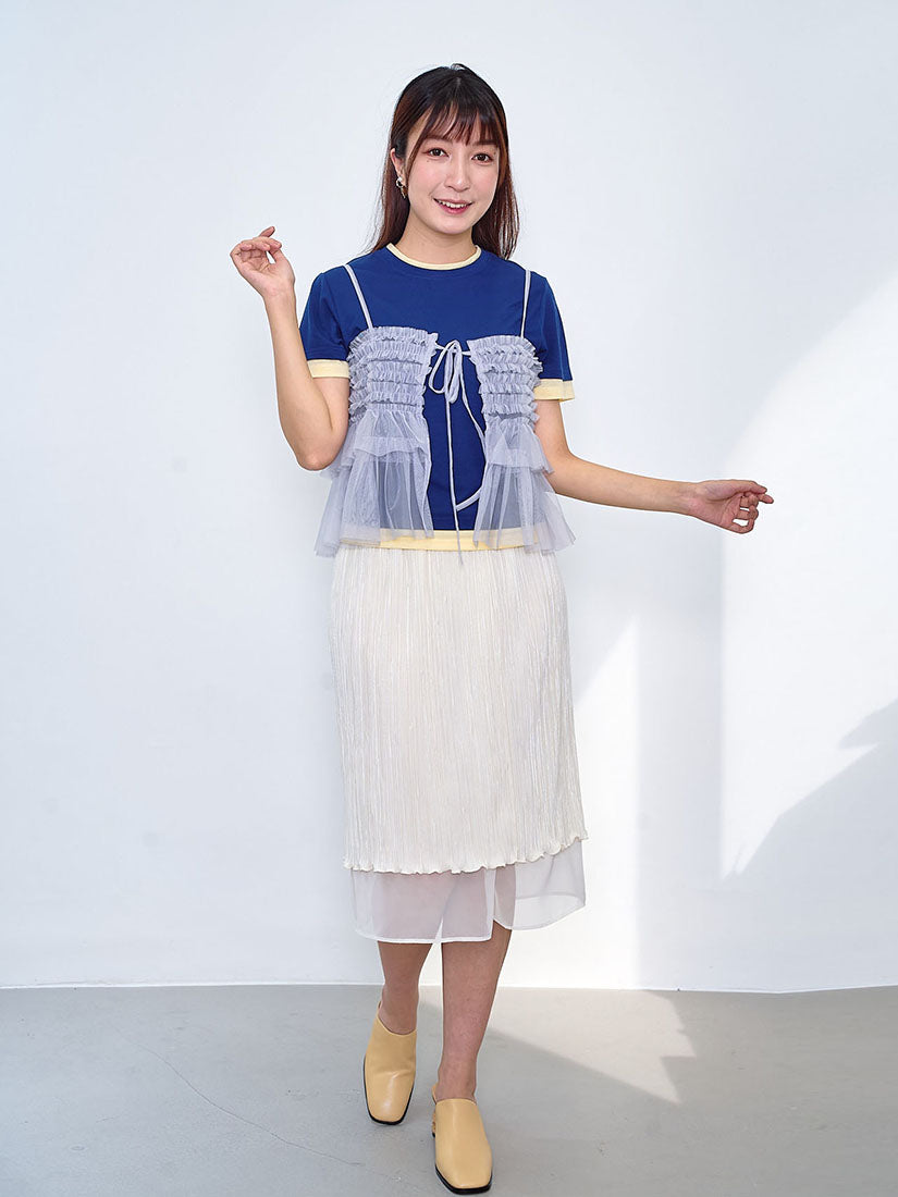 Chiffon Underlay Shiny Wrinkle Pleated Skirt (2 Colours)