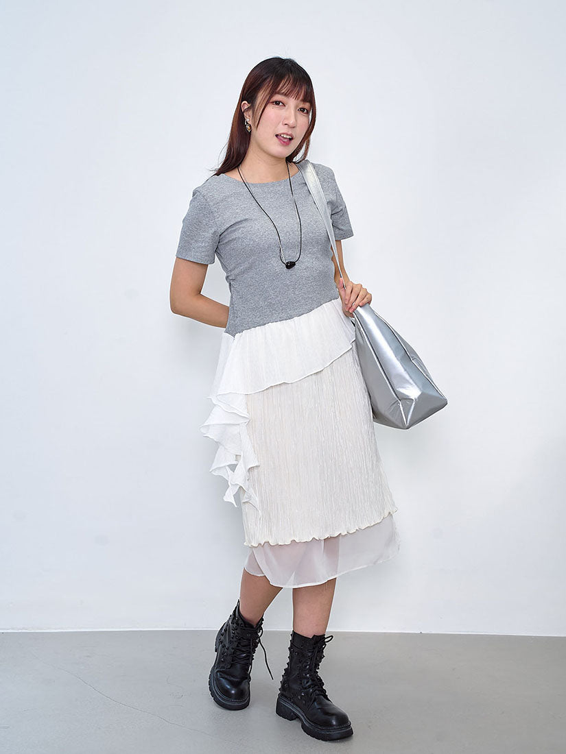 Chiffon Underlay Shiny Wrinkle Pleated Skirt (2 Colours)