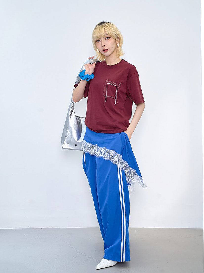 Track Pants With Lace Edge Waist Wrap Scarf (2 Colours)
