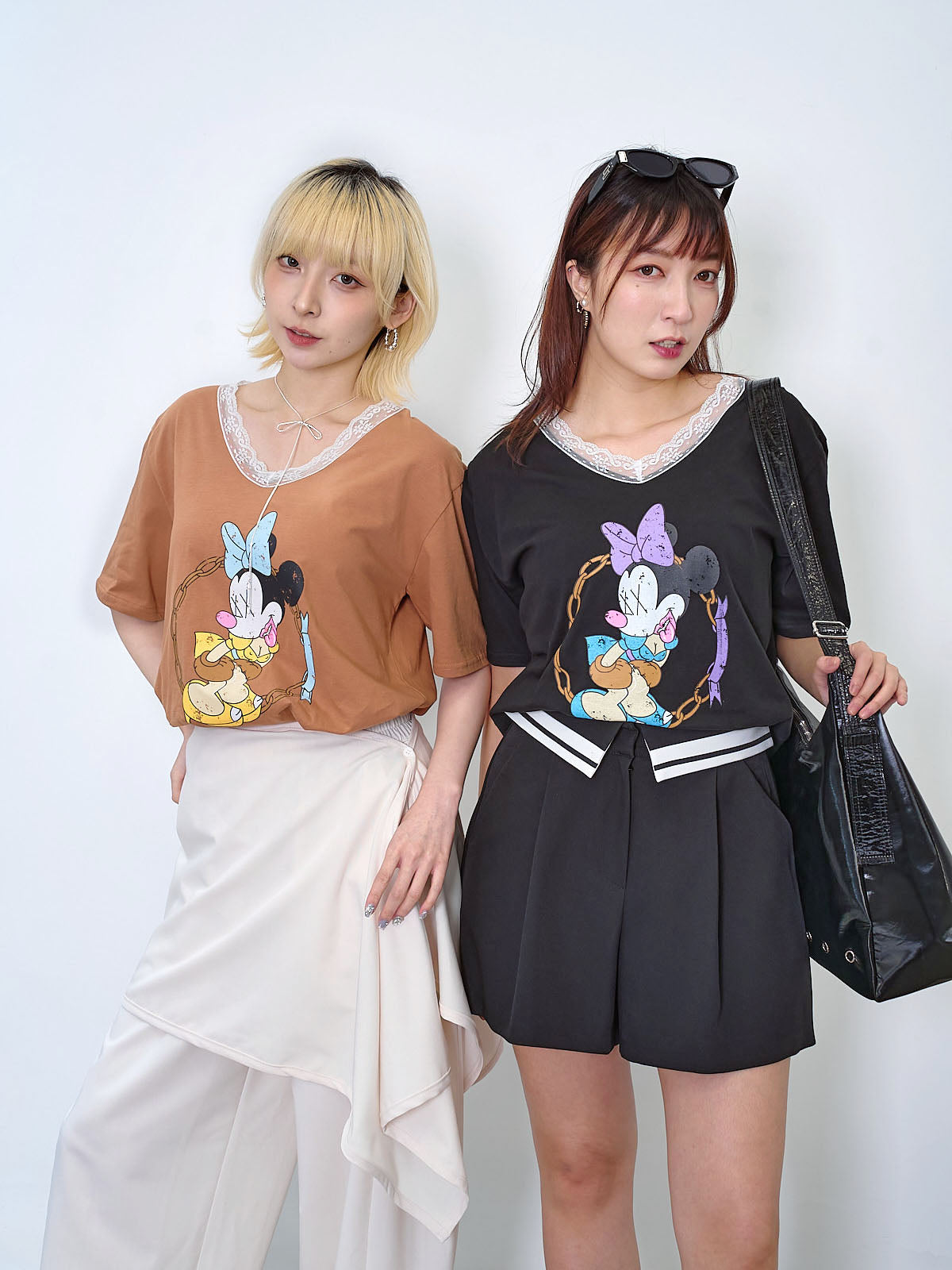 Lace V-Neck Fan-Made Minnie Tee (3 Colours)