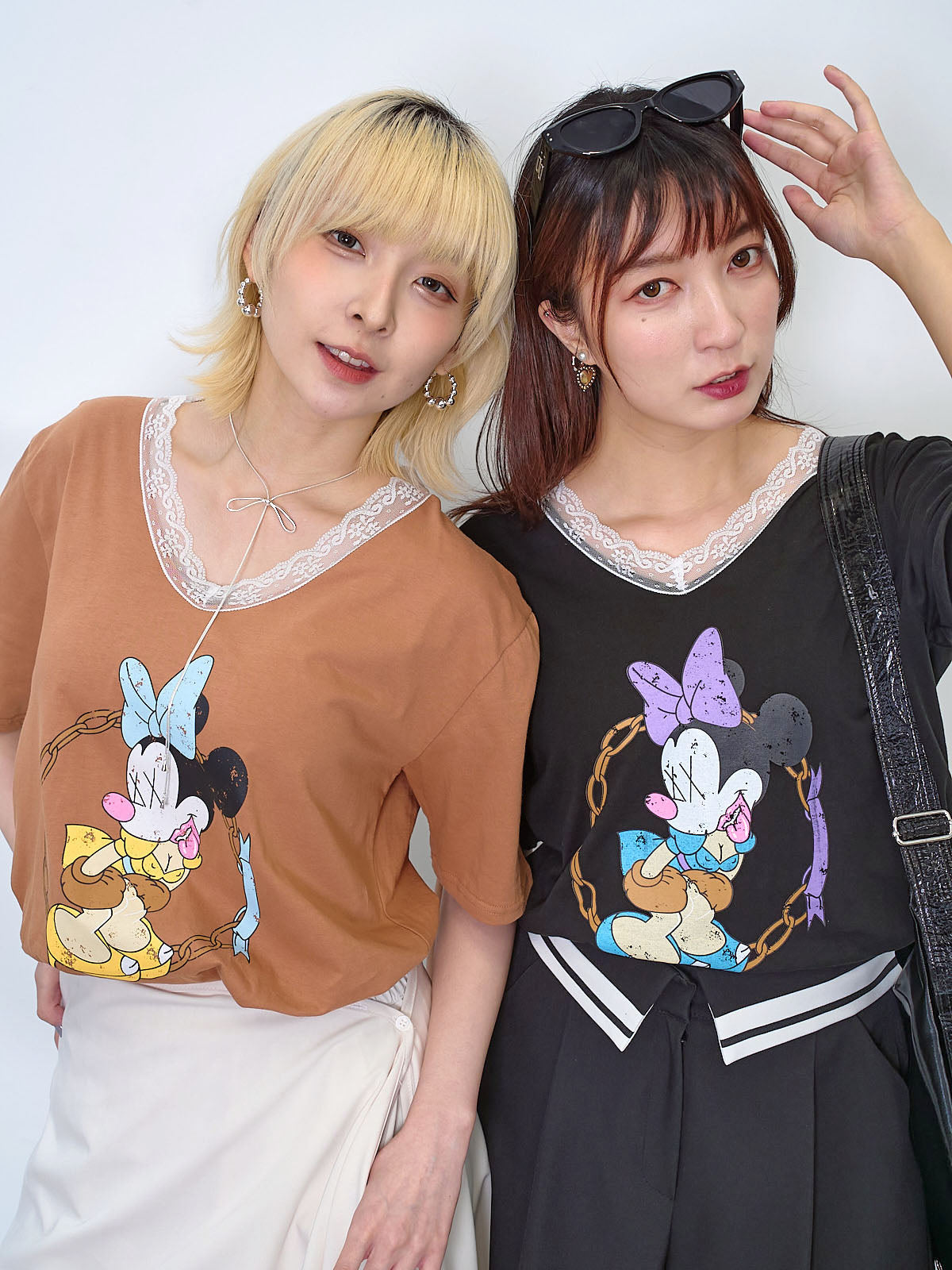 Lace V-Neck Fan-Made Minnie Tee (3 Colours)
