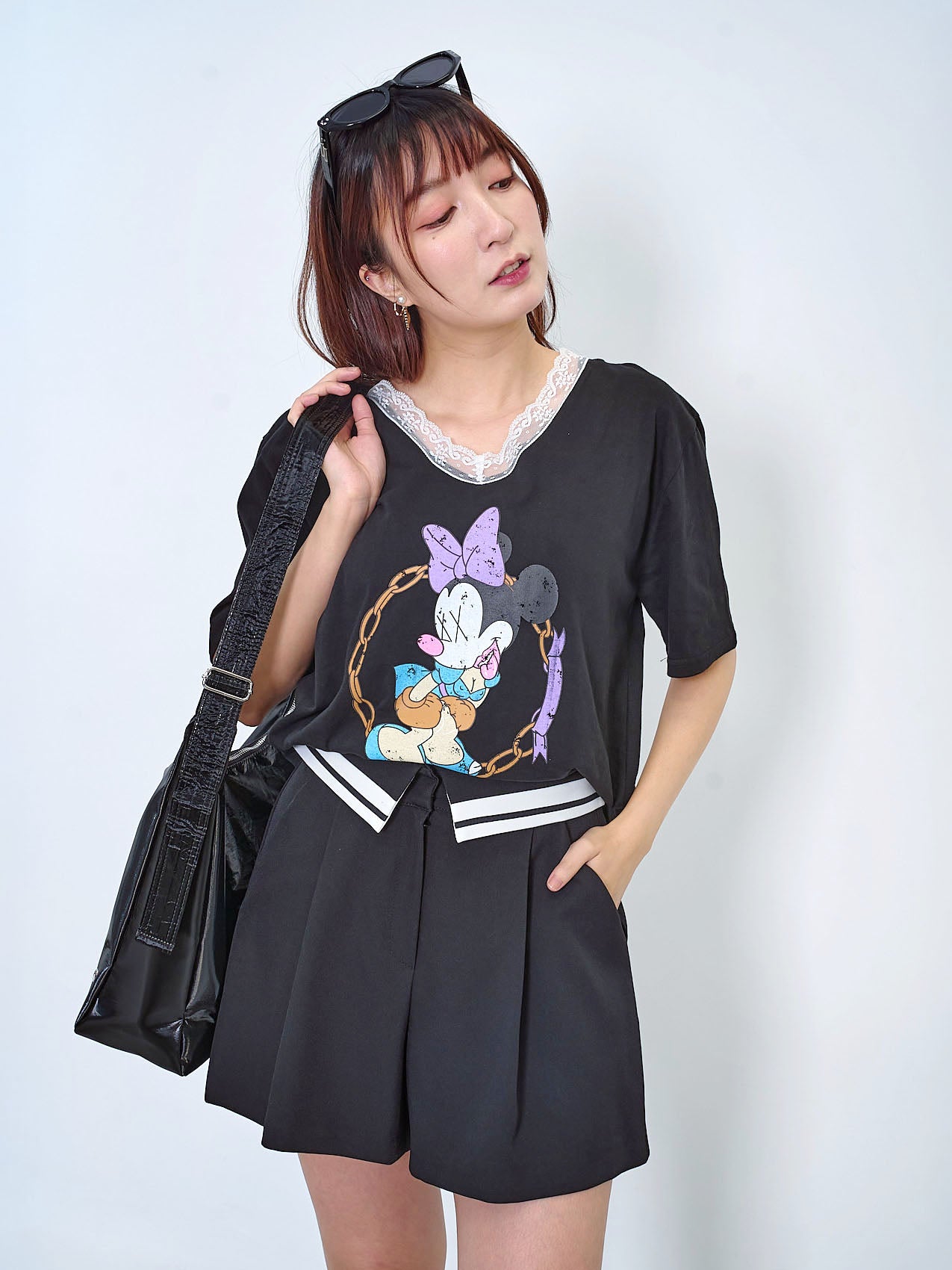 Lace V-Neck Fan-Made Minnie Tee (3 Colours)