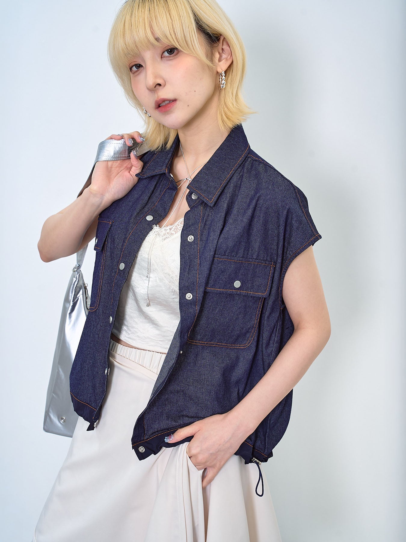 Contrast Drawstring Waist Vest Jacket (2 Colours)