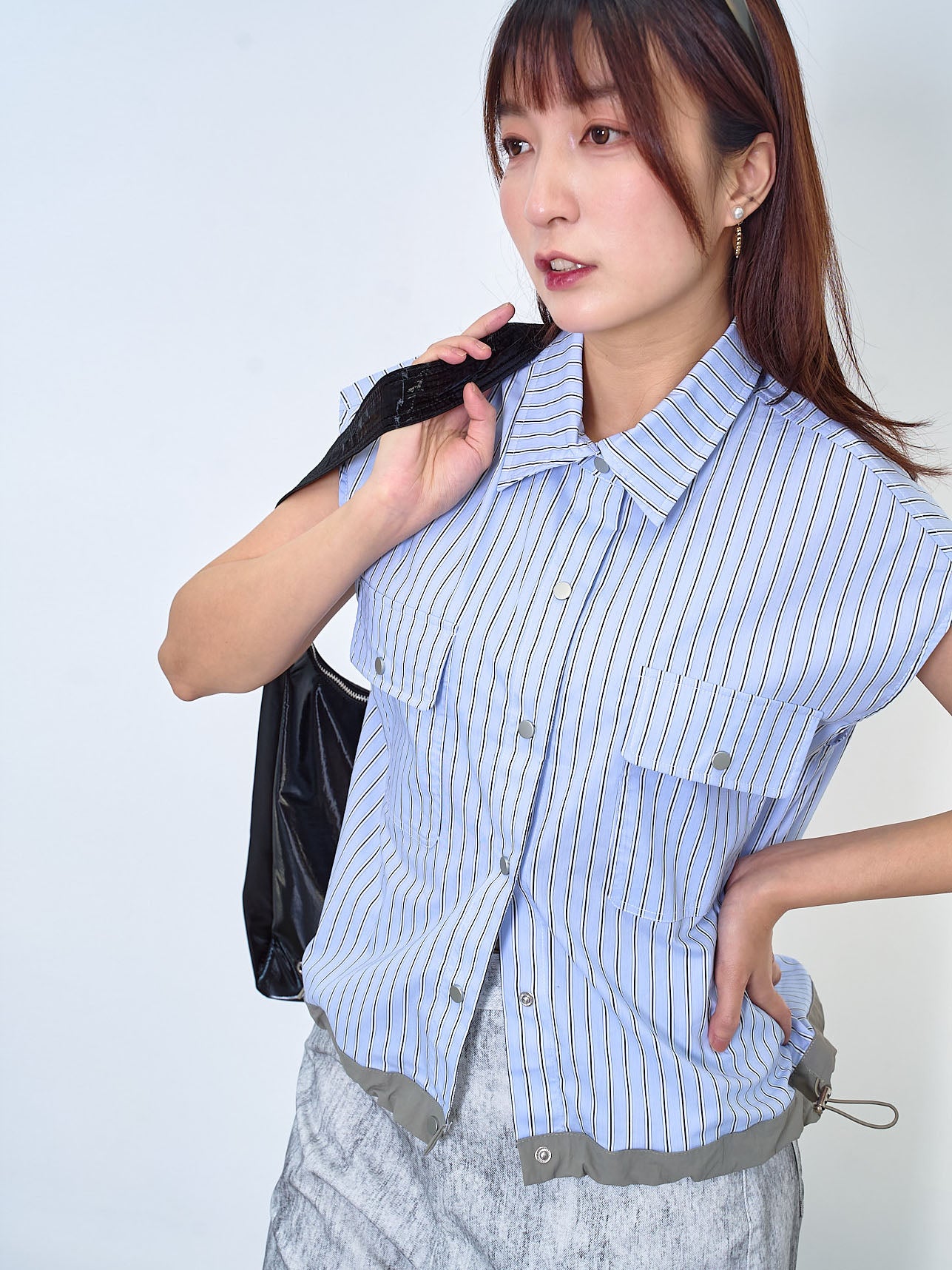Contrast Drawstring Waist Vest Jacket (2 Colours)