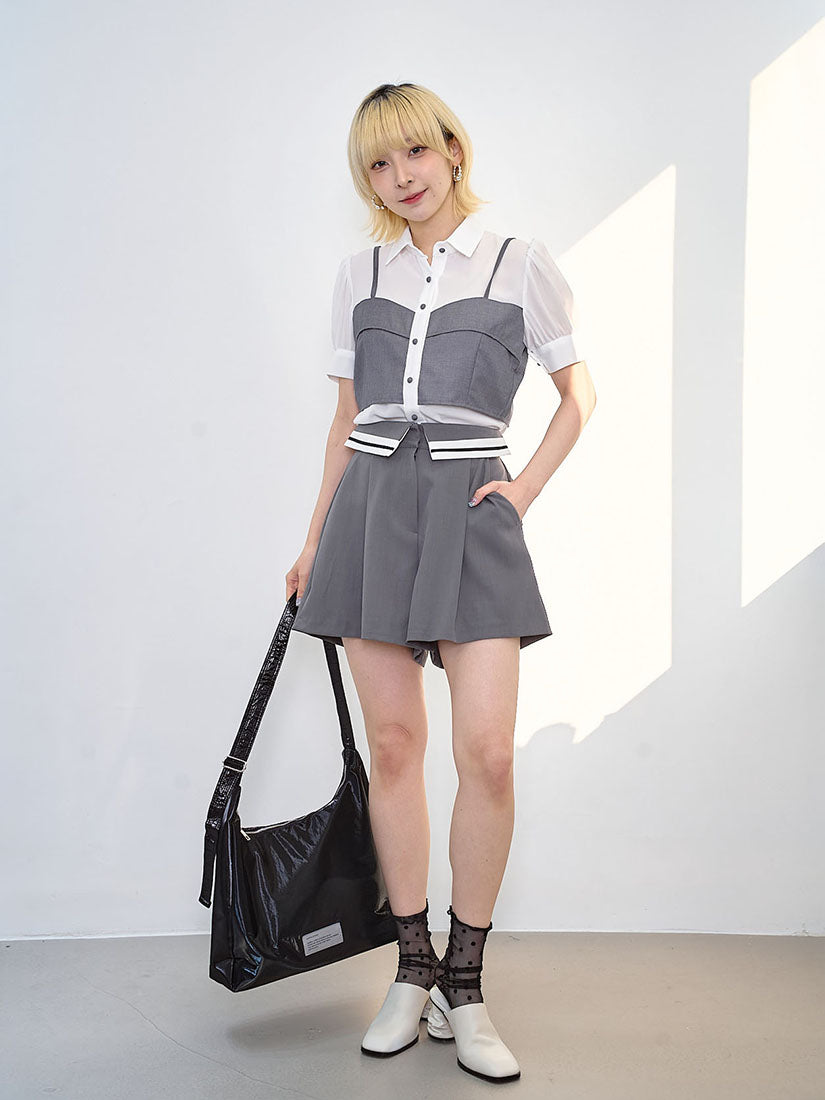 Layered Cami Top Over Shirt (2 Colours)
