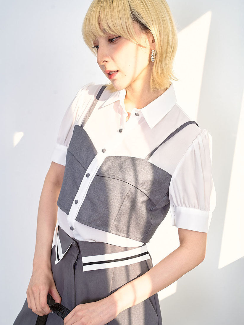 Layered Cami Top Over Shirt (2 Colours)