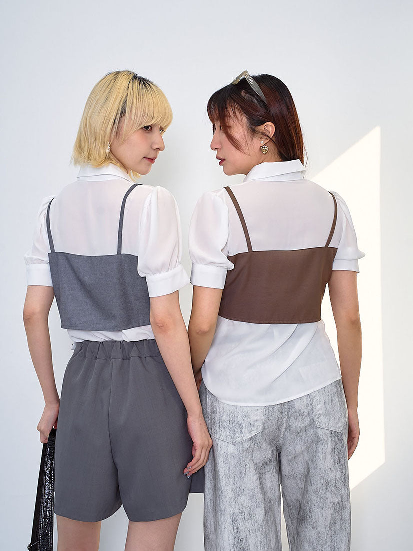 Layered Cami Top Over Shirt (2 Colours)