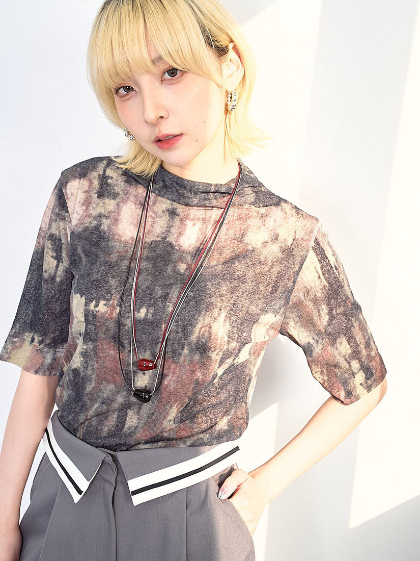 Tie Dye Printed Side Seam Gathered Top (2 Colours)