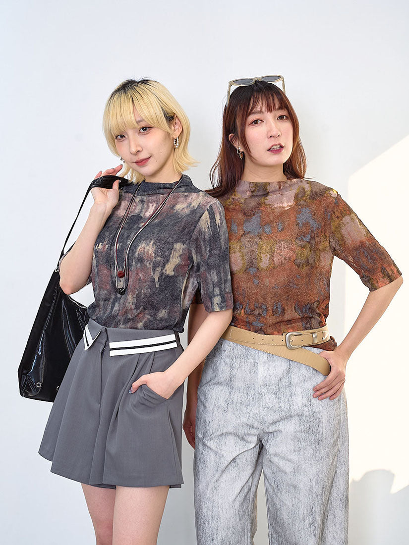 Tie Dye Printed Side Seam Gathered Top (2 Colours)