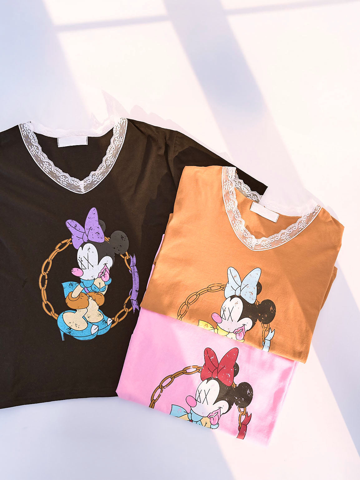 Lace V-Neck Fan-Made Minnie Tee (3 Colours)