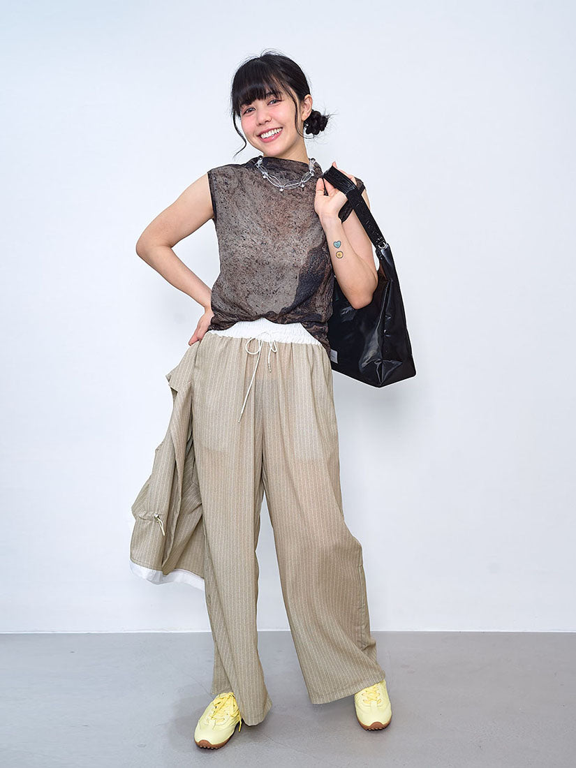 Striped Contrast Waist Wide Leg Pants (2 Colours)