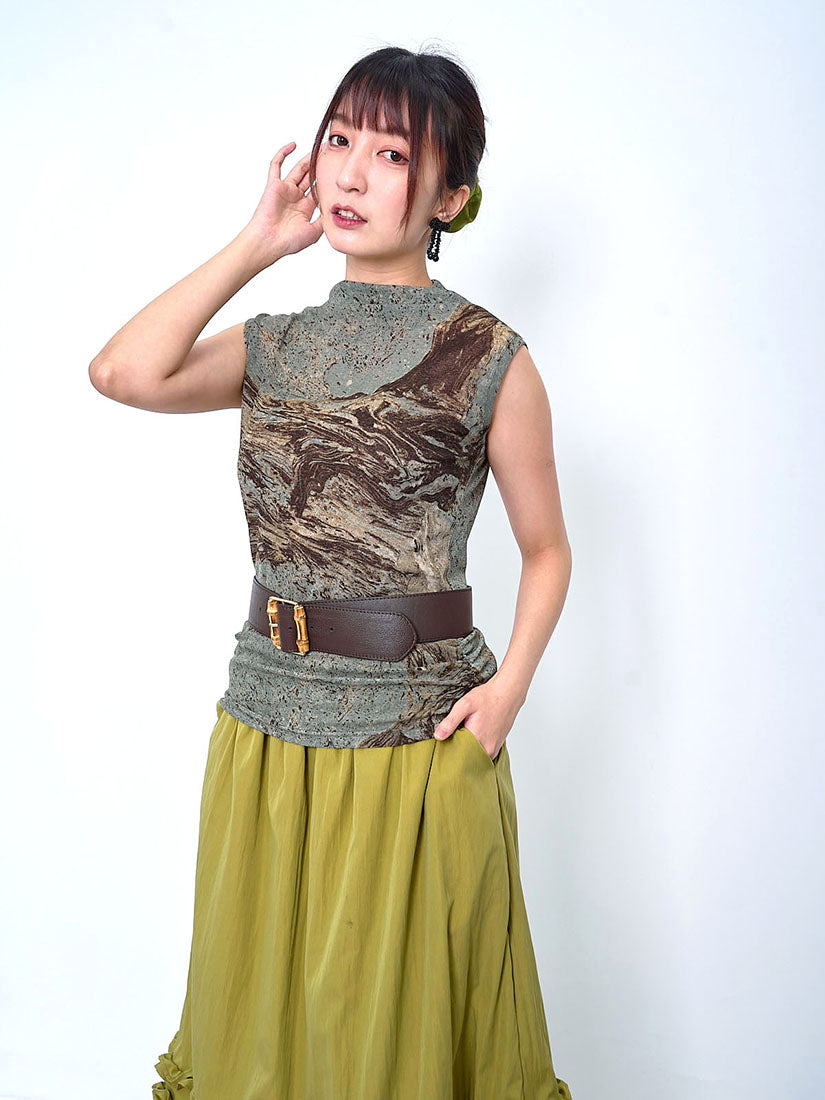 Splatter Printed Side Seam Gathered Vest Top (2 Colours)