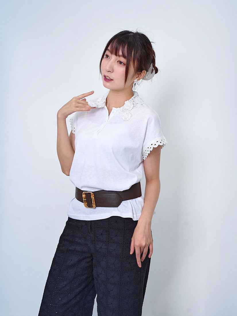 3D Lace Collar Polo Top (2 Colours)