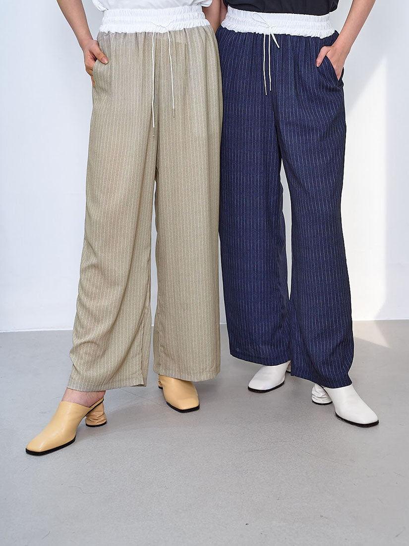 Striped Contrast Waist Wide Leg Pants (2 Colours)