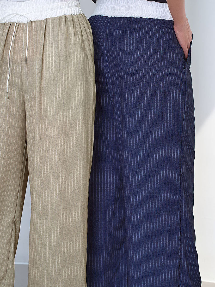 Striped Contrast Waist Wide Leg Pants (2 Colours)