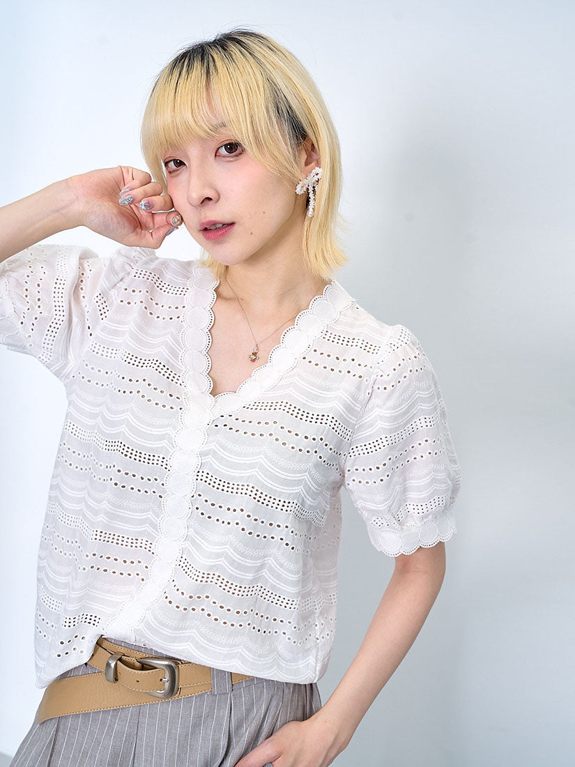 Blub Blub Perforated V Neck Top