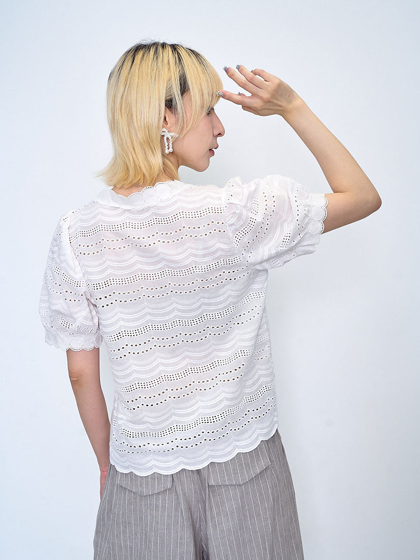 Blub Blub Perforated V Neck Top