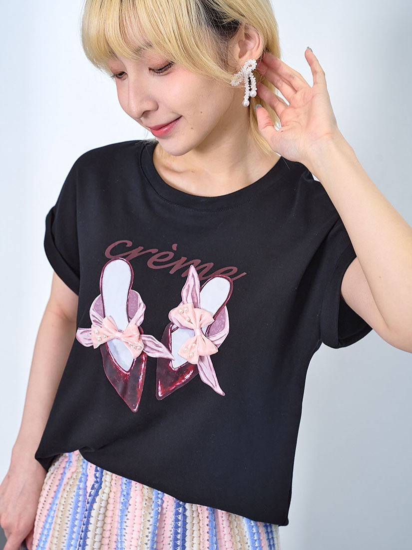 3D Ribbon Bow Mules Printed Tee (2 Colours)