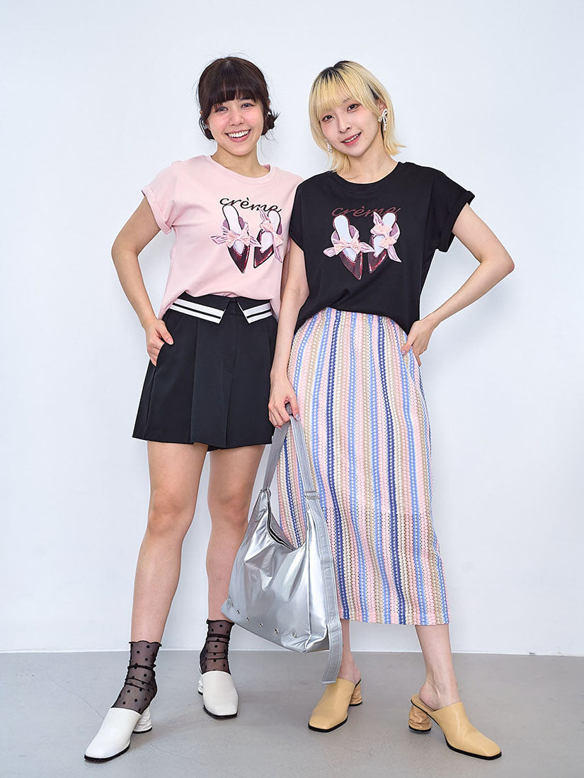 3D Ribbon Bow Mules Printed Tee (2 Colours)