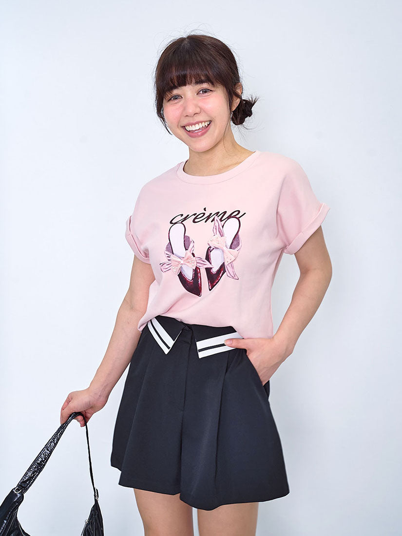 3D Ribbon Bow Mules Printed Tee (2 Colours)