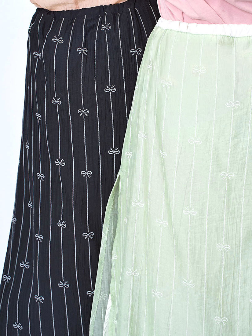 Drawstring Waist Bow Printed Layered Skirt (2 Colours)