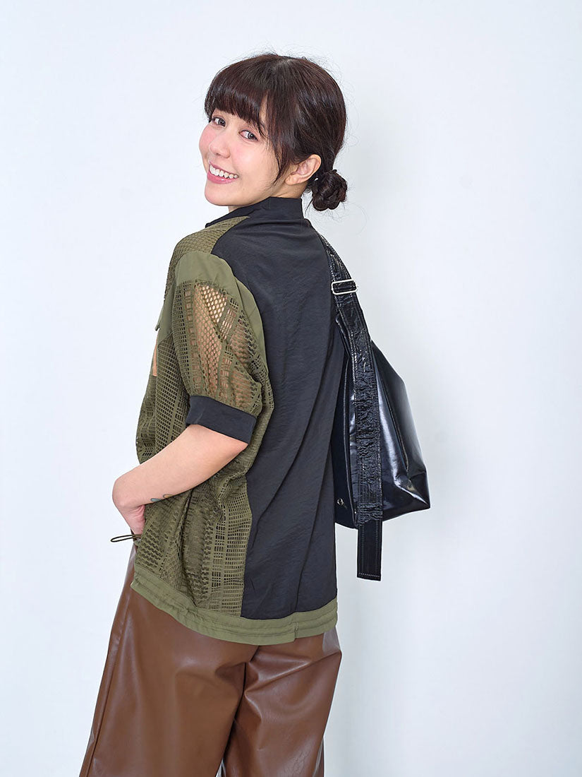 Lace Panel Drawstring Waist Shirt Jacket (2 Colours)