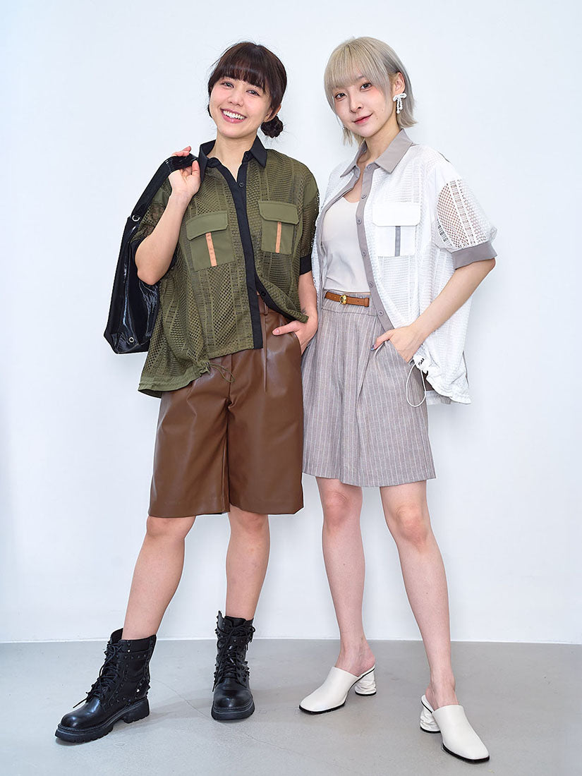 Lace Panel Drawstring Waist Shirt Jacket (2 Colours)