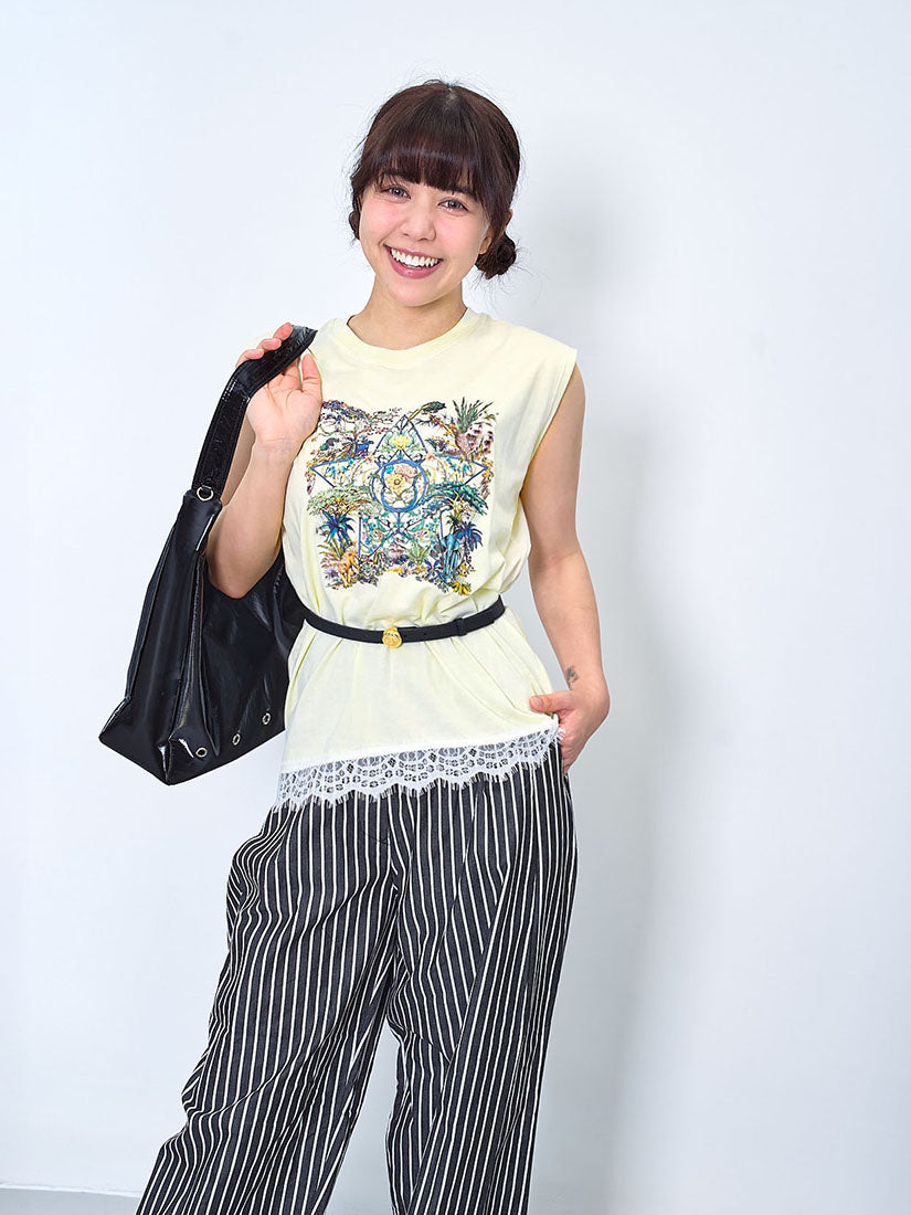 Rain Forest Star Printed Lace Hem Vest Tee (2 Colours)