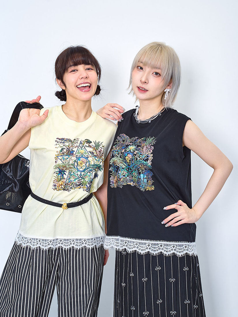 Rain Forest Star Printed Lace Hem Vest Tee (2 Colours)