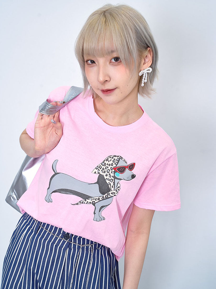 Dachshund Print Distressed Tee (2 Colours)