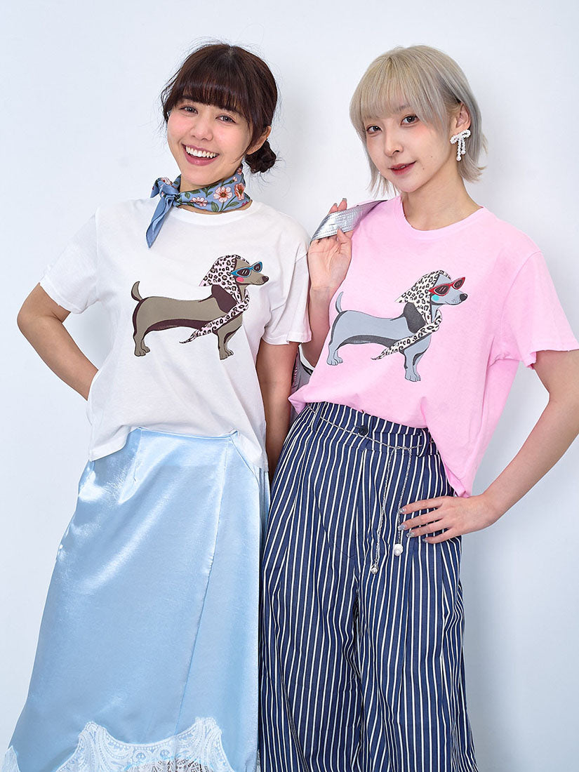 Dachshund Print Distressed Tee (2 Colours)