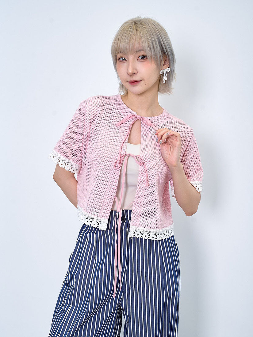 Lace Edge Tie Front Crop Cardigan (2 Colours)