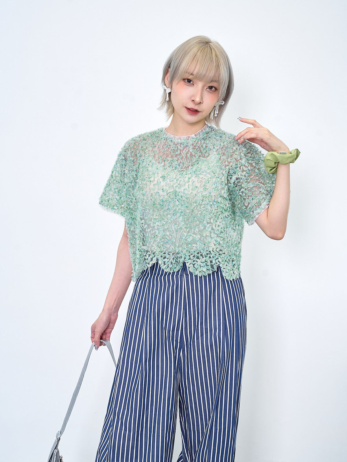 Floral Ruffle Textured Mesh Crop Top (2 Colours)